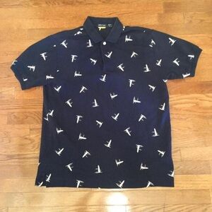 MENS NAUTICA POLO ALLOVER PRINT LIGHTHOUSE BLACK WHITE